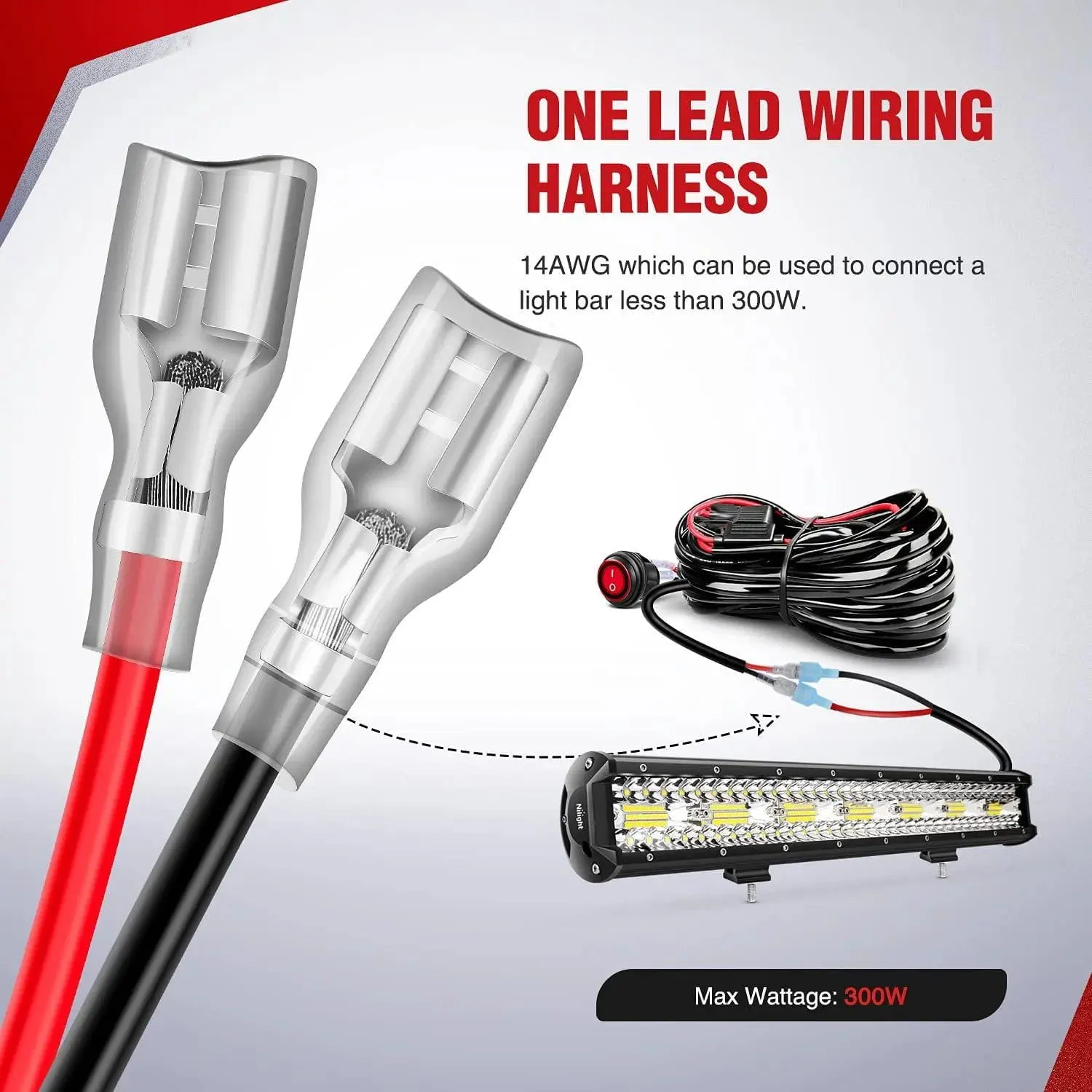14AWG Wire Harness Kit 1 Lead W/ 12V 3Pin Switch | 3 Fuses | 2 Spade Connectors