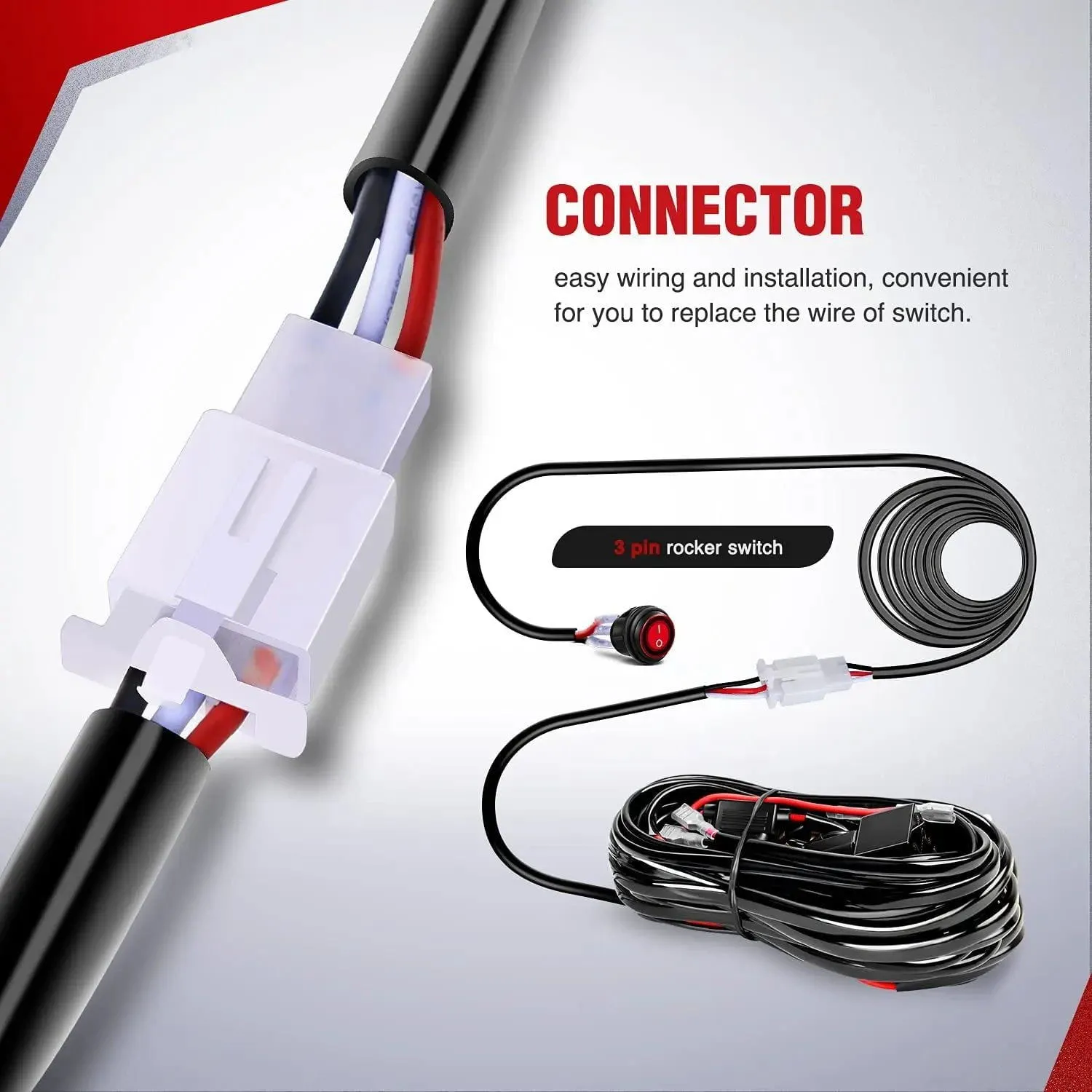 14AWG Wire Harness Kit 1 Lead W/ 12V 3Pin Switch | 3 Fuses | 2 Spade Connectors