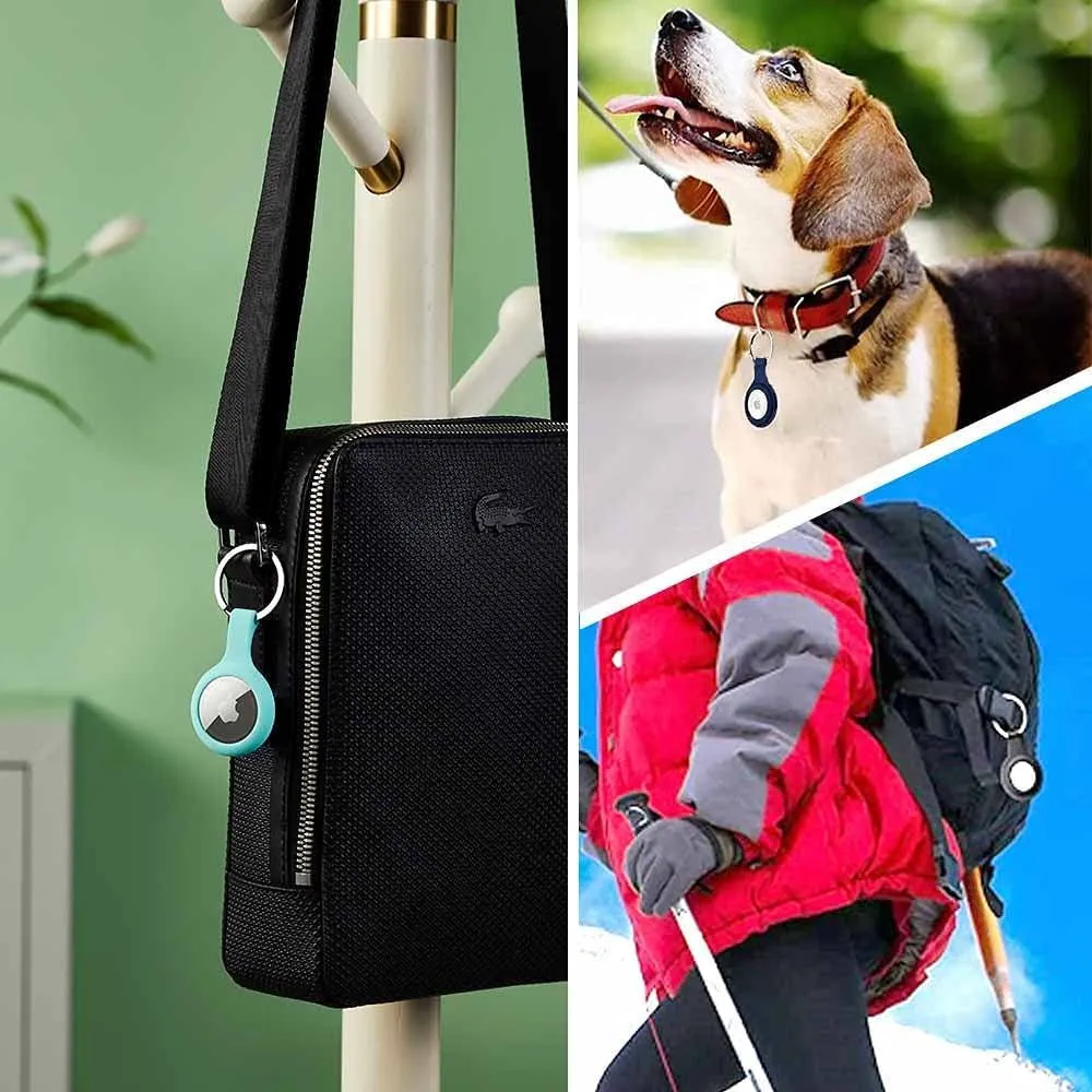 4 Pack Silicone Case for Airtags with Keychain, Protective Cover for Apple Air Tag Key Finder Tracker, Pet Dog Itag Collar Necklace, Airtag Accessories Holder