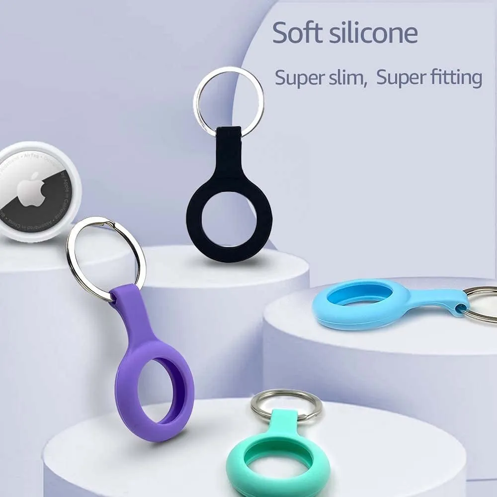 4 Pack Silicone Case for Airtags with Keychain, Protective Cover for Apple Air Tag Key Finder Tracker, Pet Dog Itag Collar Necklace, Airtag Accessories Holder
