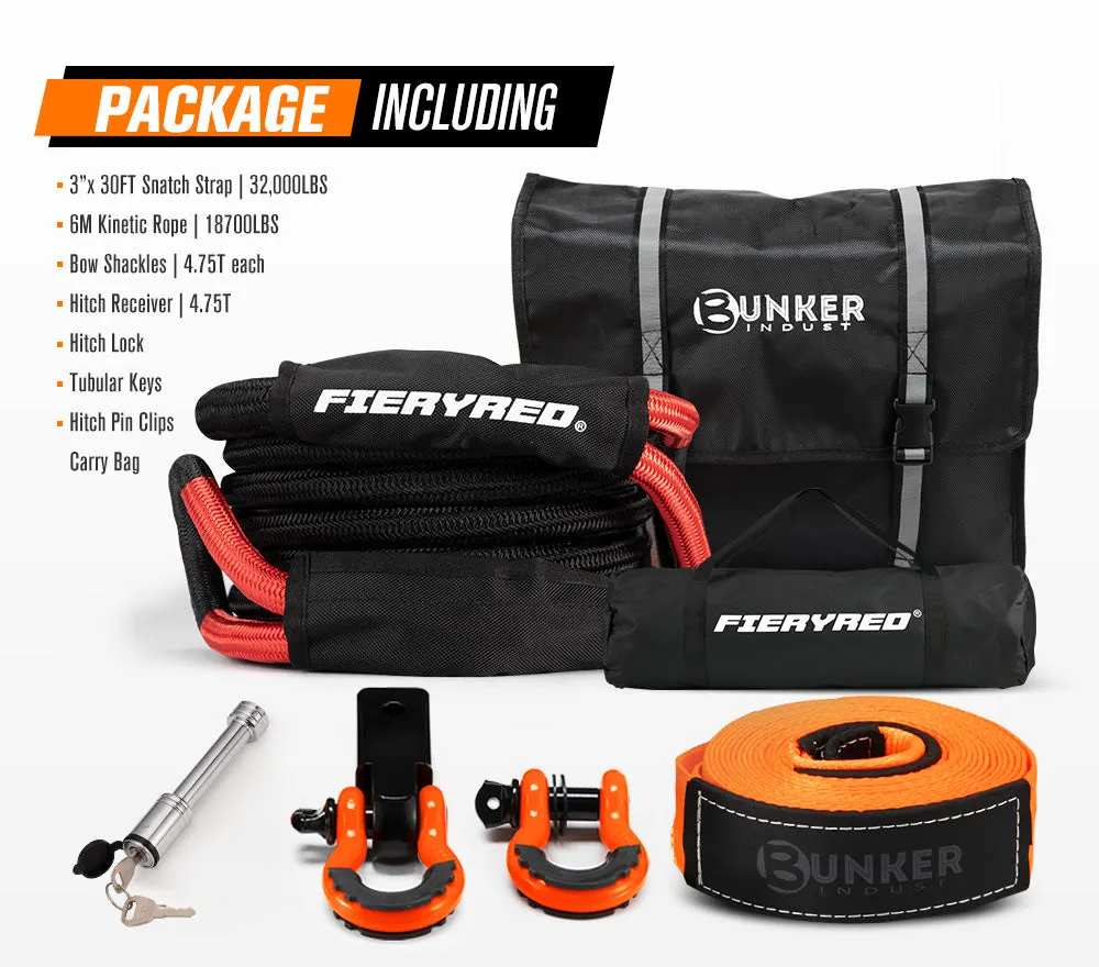 8PC Recovery Kit 6M Kinetic Rope Snatch Strap Hitch Receiver Shackles
