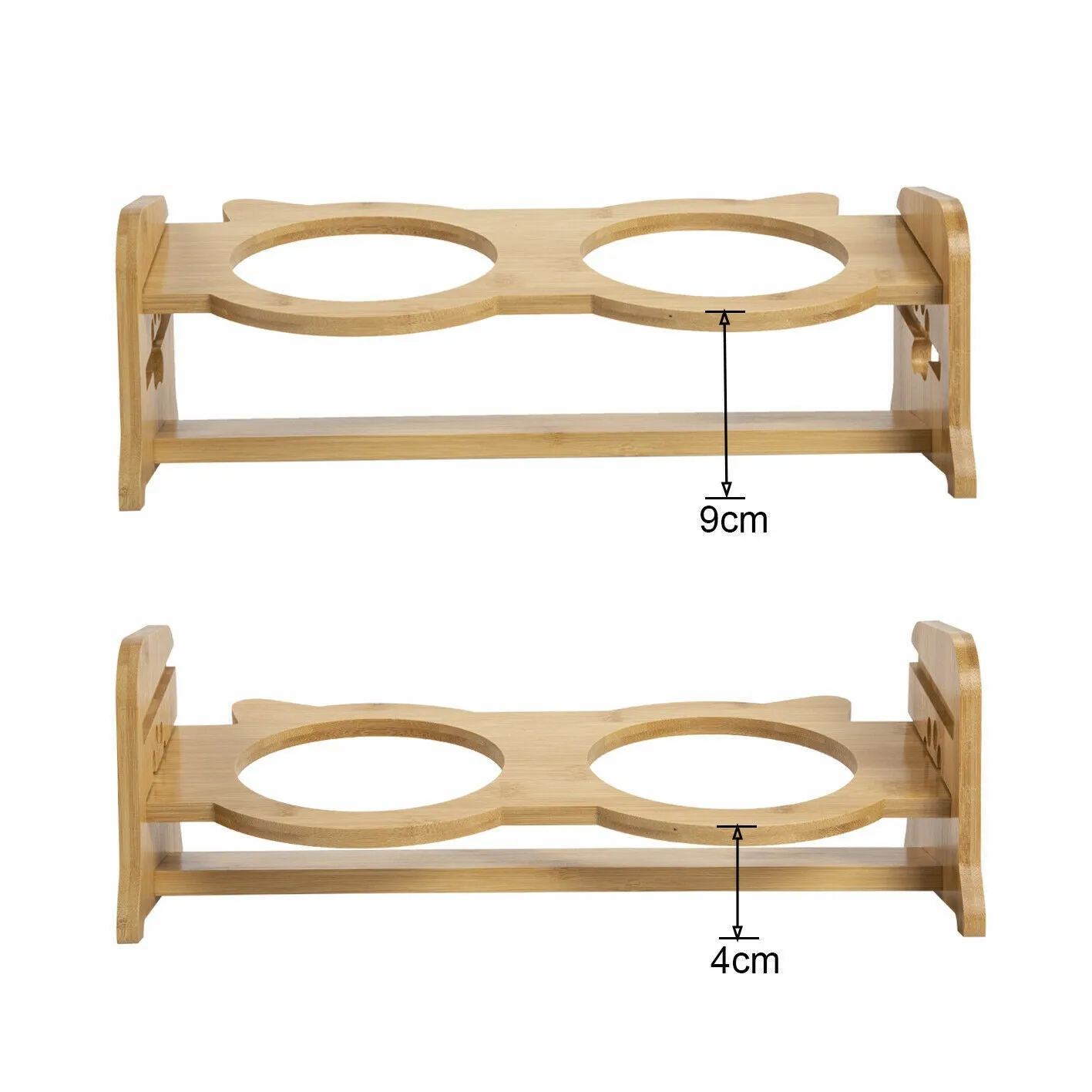Bamboo Adjustable Feeding Station with Blue Ceramic Bowls