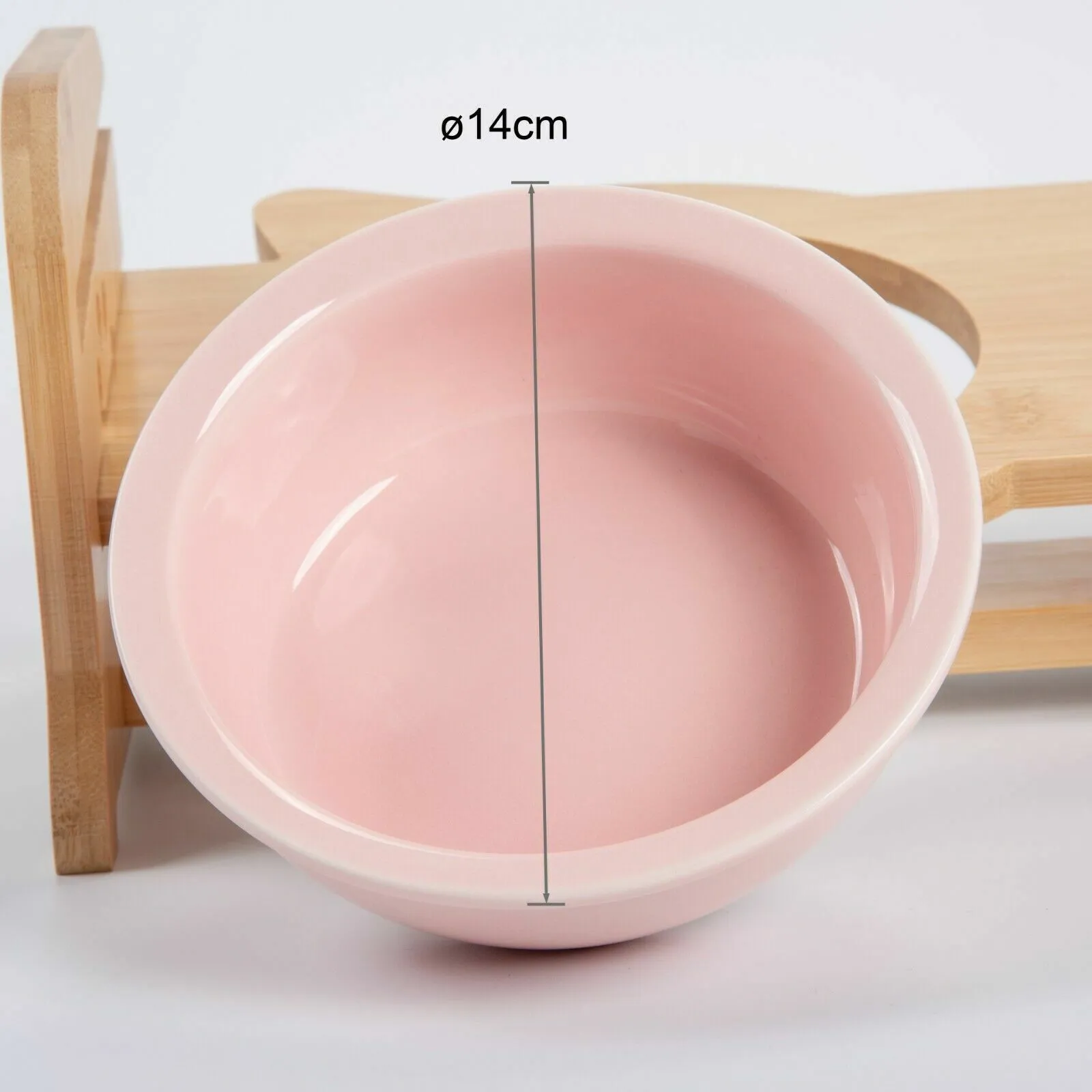 Bamboo Adjustable Feeding Station with White Ceramic Bowls