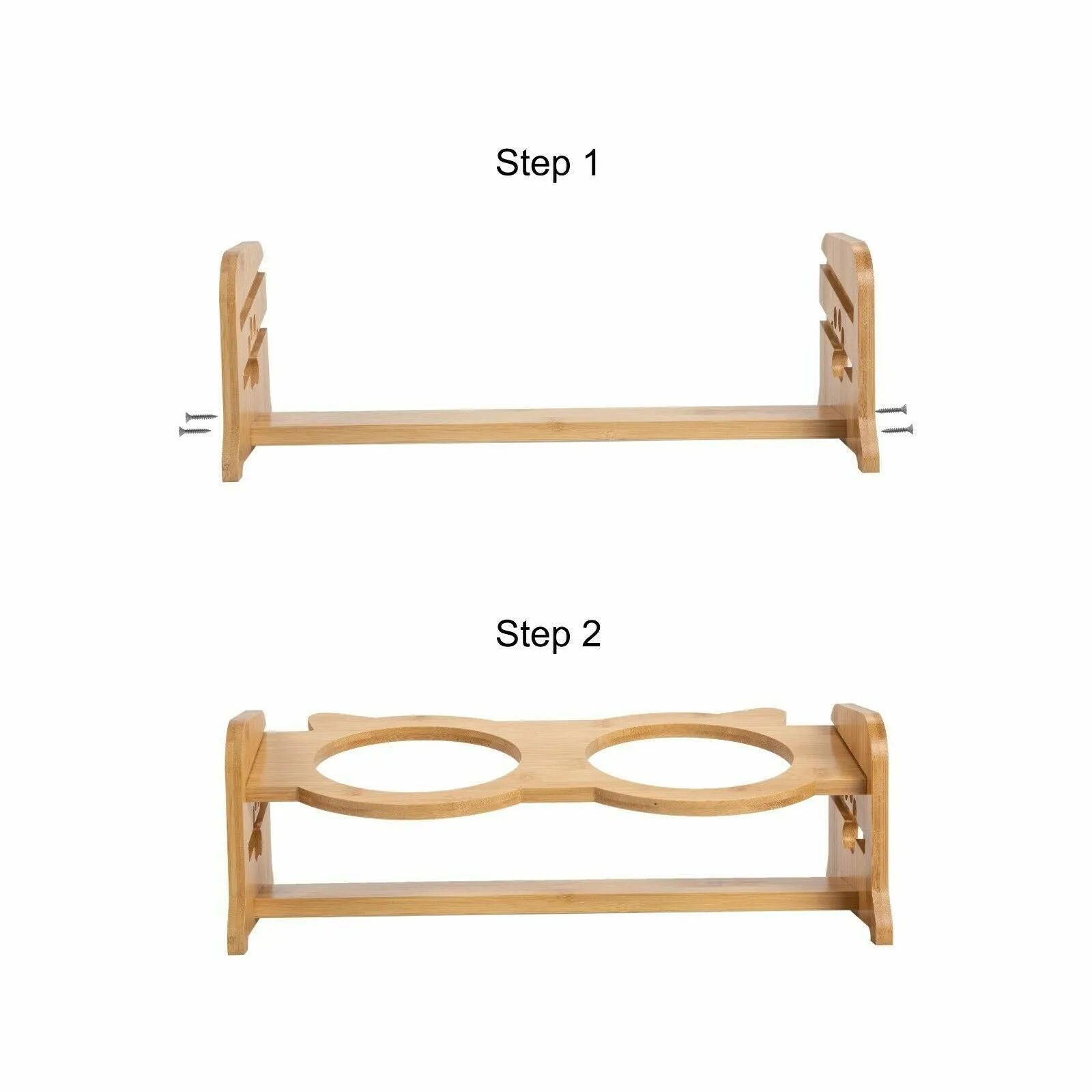 Bamboo Adjustable Feeding Station with White Ceramic Bowls