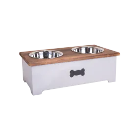 Brown & Grey Double Bowls Wooden Dog Feeding Station