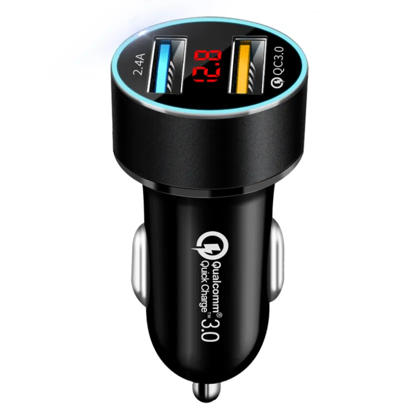 Color: Black QC3.0 2.4A - LED digital display car charger