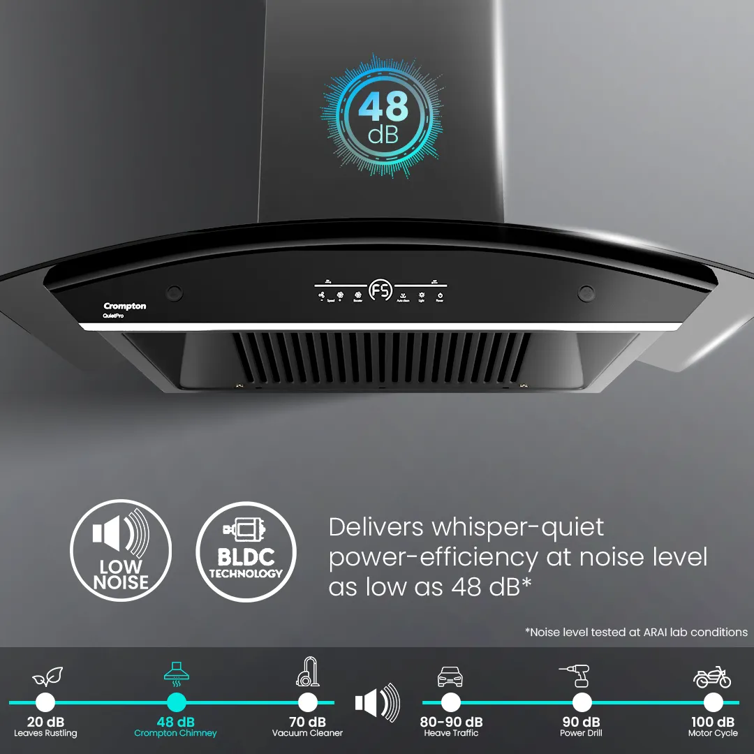 Crompton QuietPro Curved 90cm Filterless Chimney with BLDC Motor