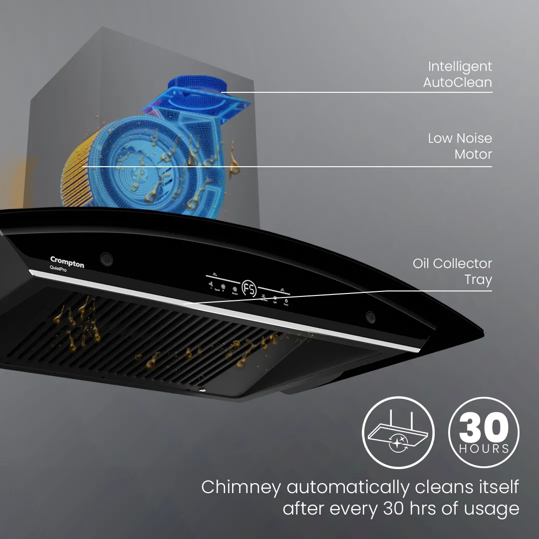 Crompton QuietPro Curved 90cm Filterless Chimney with BLDC Motor