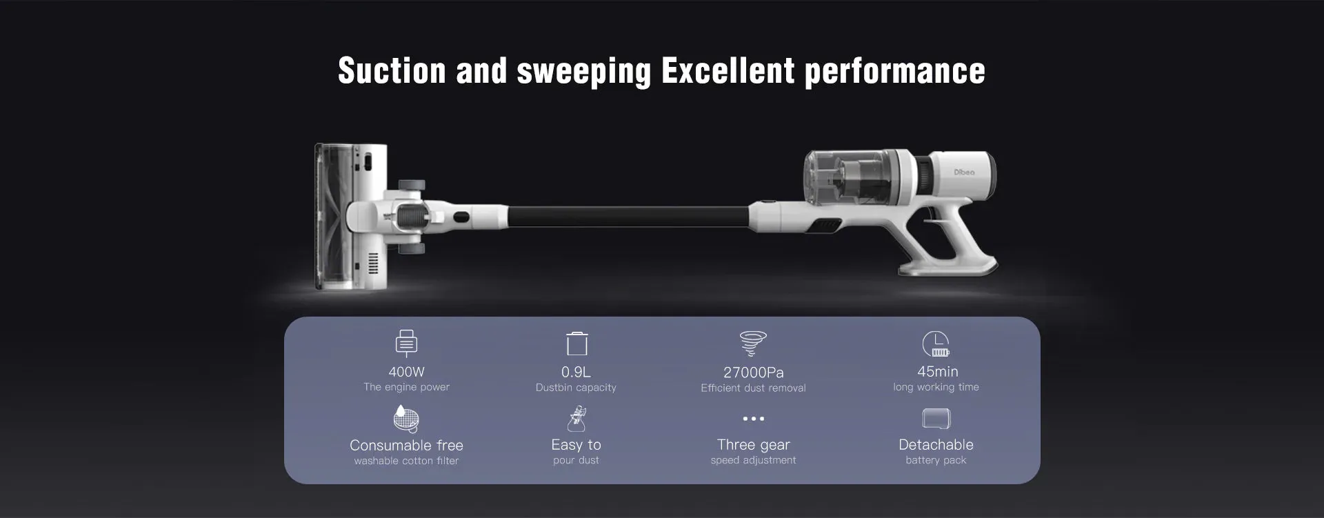 Dibea FC20 Cordless Stick Vacuums with Mopping Floor Brush