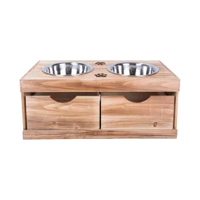 Double Bowls Wooden Dog Feeding Station with Drawers