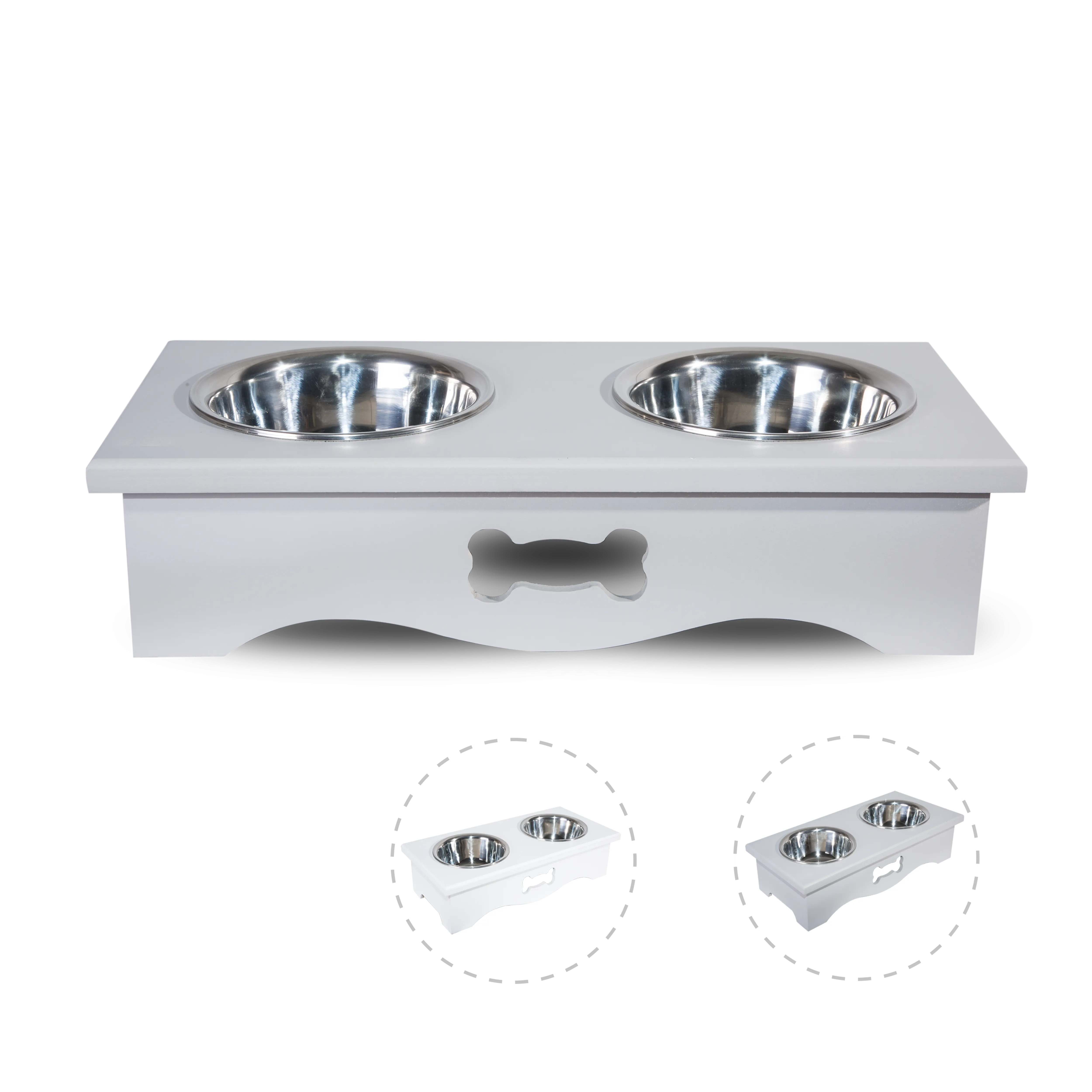 Double Bowls Wooden Dog Feeding Station