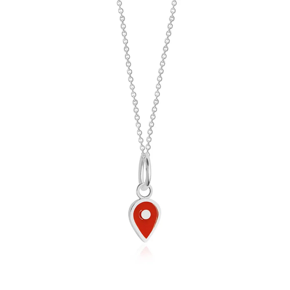 July Map Pin Charm Ruby Enamel, Silver
