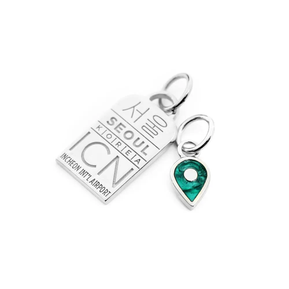 July Map Pin Charm Ruby Enamel, Silver