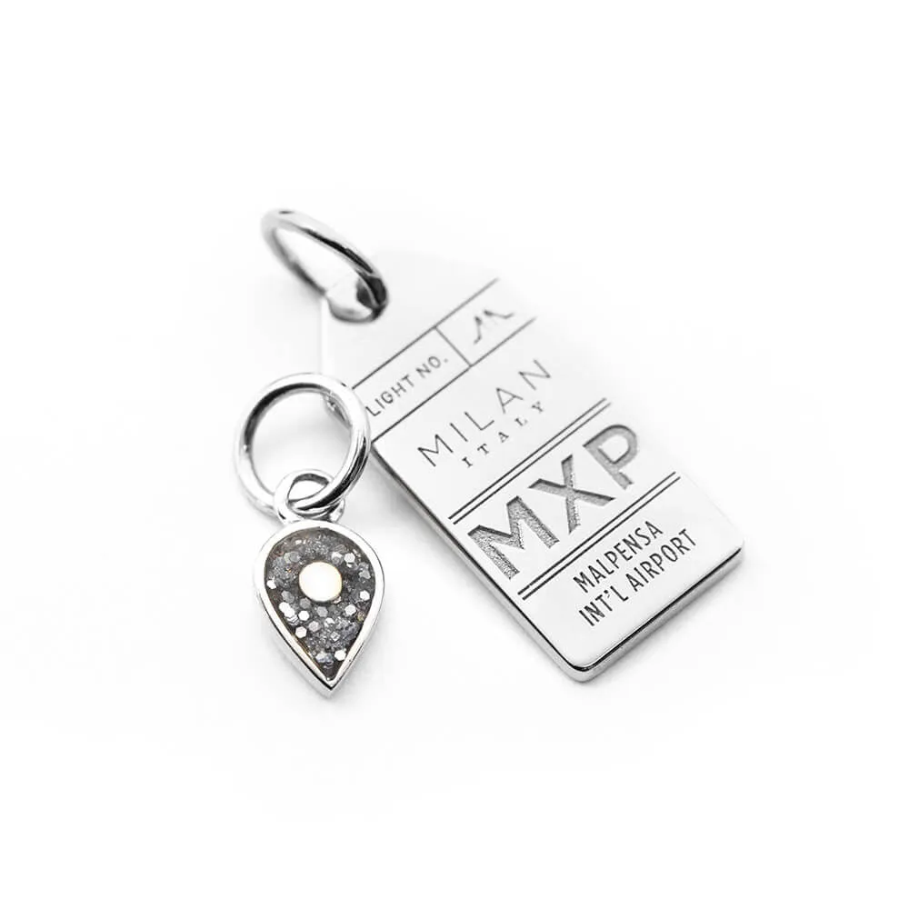July Map Pin Charm Ruby Enamel, Silver