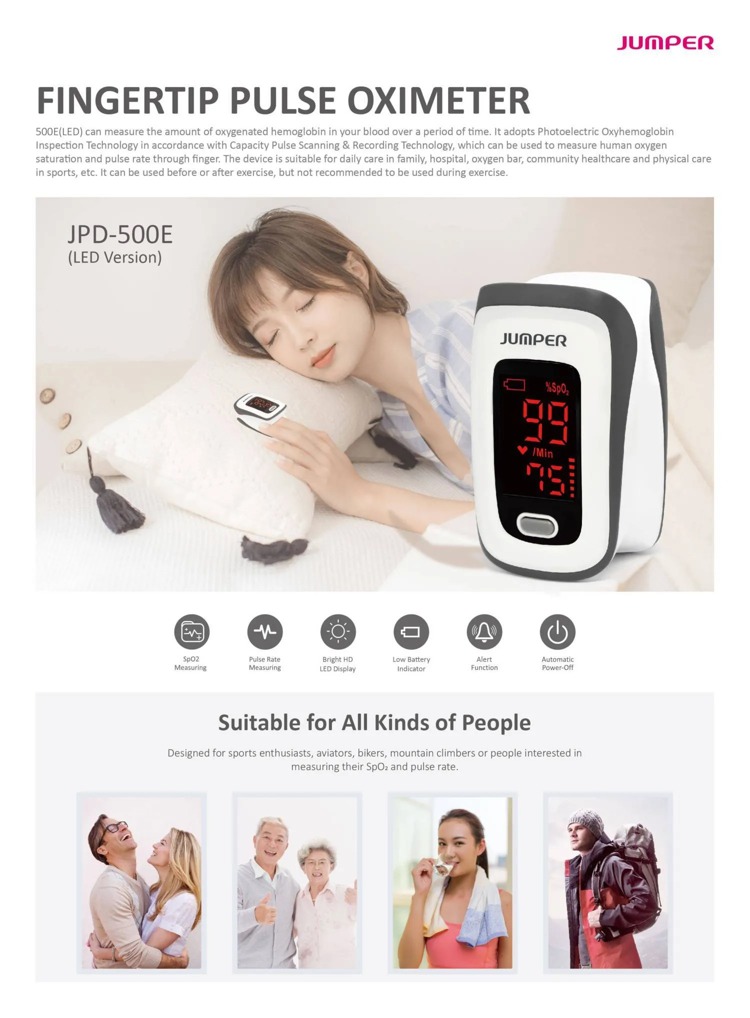 Jumper LED Version Pulse Oximeter (JPD-500E) (MDA certified - 1 year warranty)