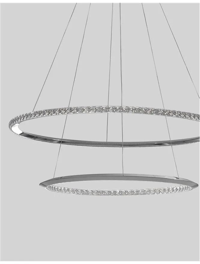 NET Chrome Aluminium & Crystal Adjustable Twin Ring Dimmable Pendant Large - ID 10470