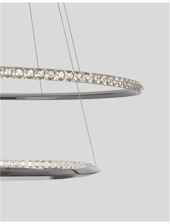 NET Chrome Aluminium & Crystal Adjustable Twin Ring Dimmable Pendant Large - ID 10470