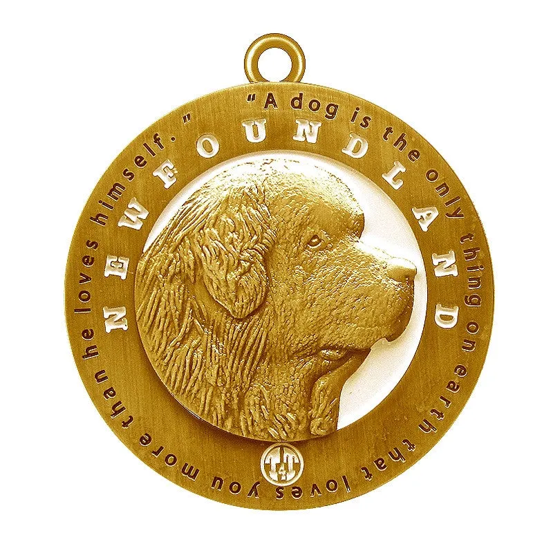Newfoundland Dog Id Tag Antique Gold Finish