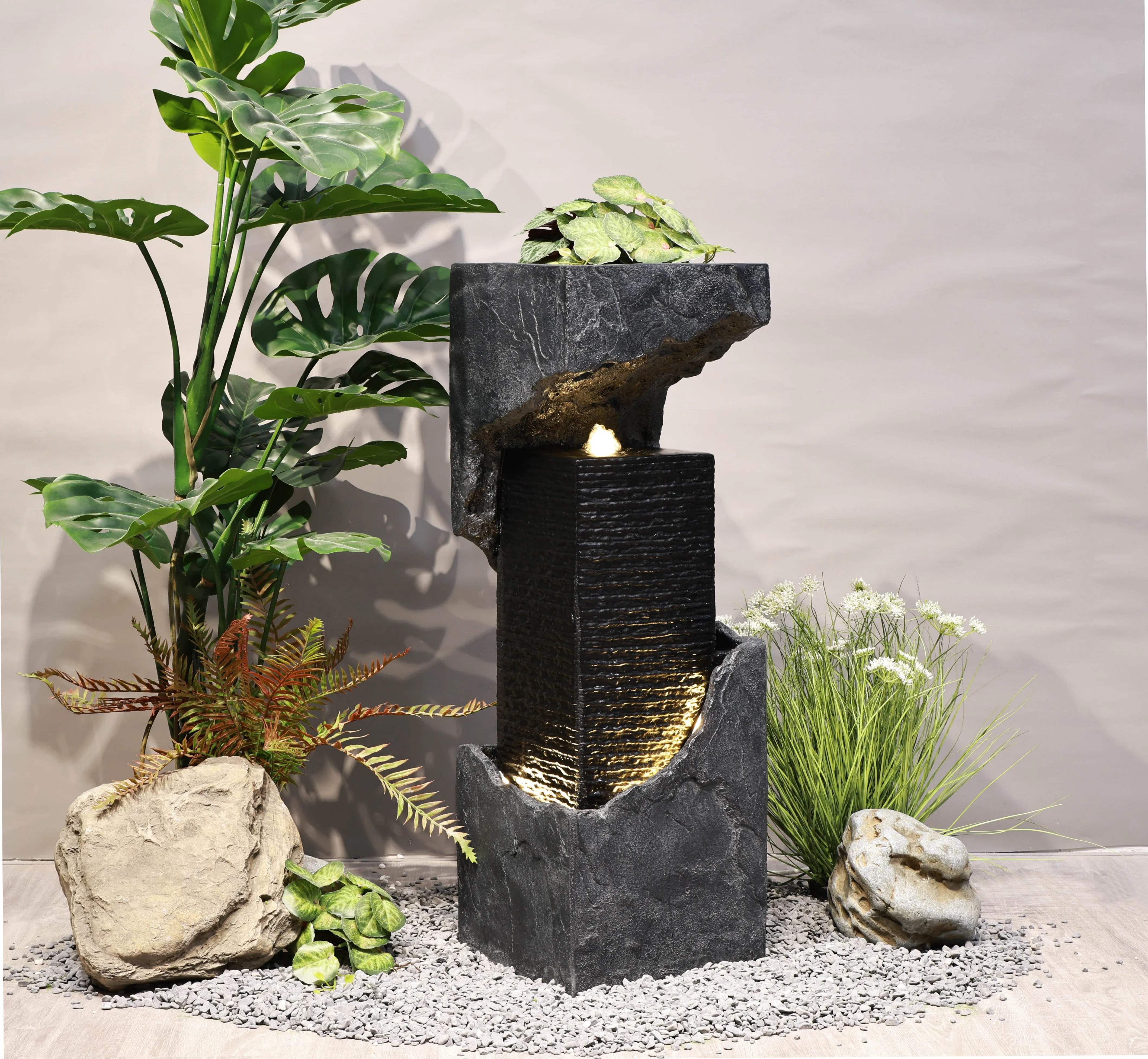 Outdoor Waterfall Fountain W/warm White Leds