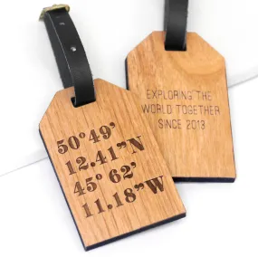 Personalised Wooden Coordinates Luggage Tag