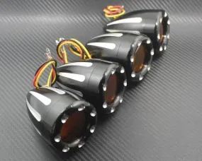 R66 1745 Route 66 Black Metal Amber Leds Motorcycle Turn Signal Light