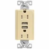 RECEPTACLE, 15A, 125V, 2 USB PORT, IVORY
