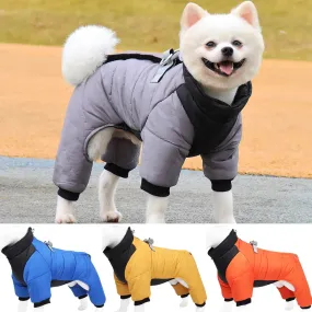 Reflective Four-Legged Winter Jacket with Traction Harness for French Bulldogs - Warm, Waterproof, and Stylish Outdoor Wear