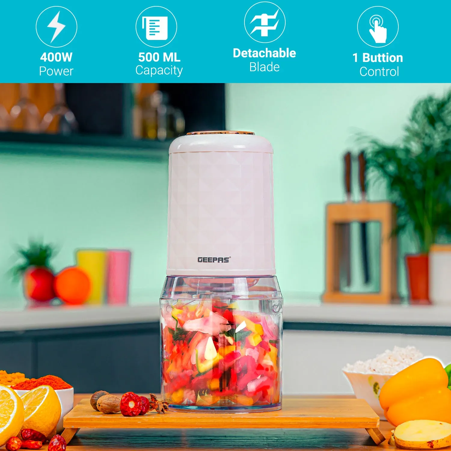 Rose Gold Mini Food Processor 500ml