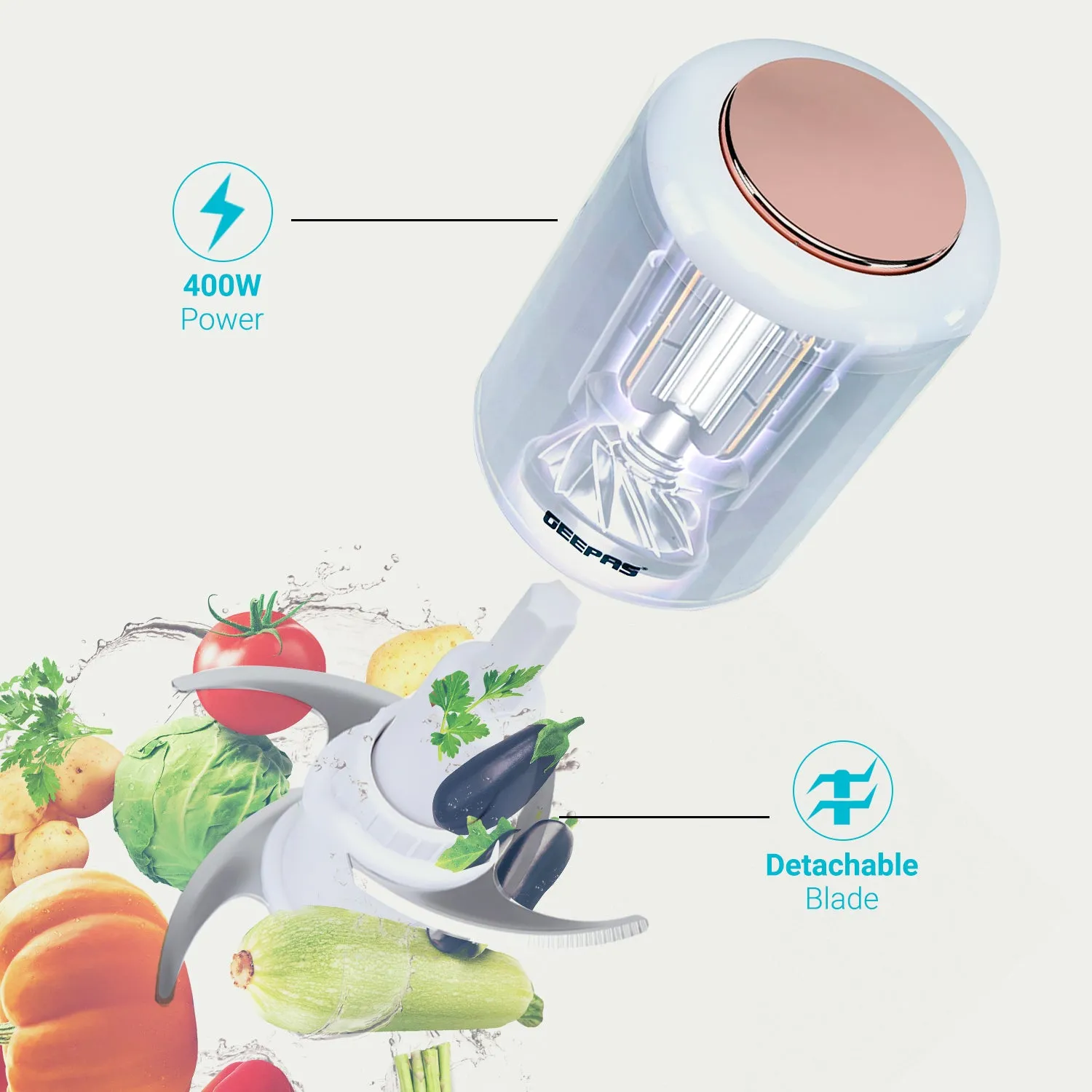 Rose Gold Mini Food Processor 500ml