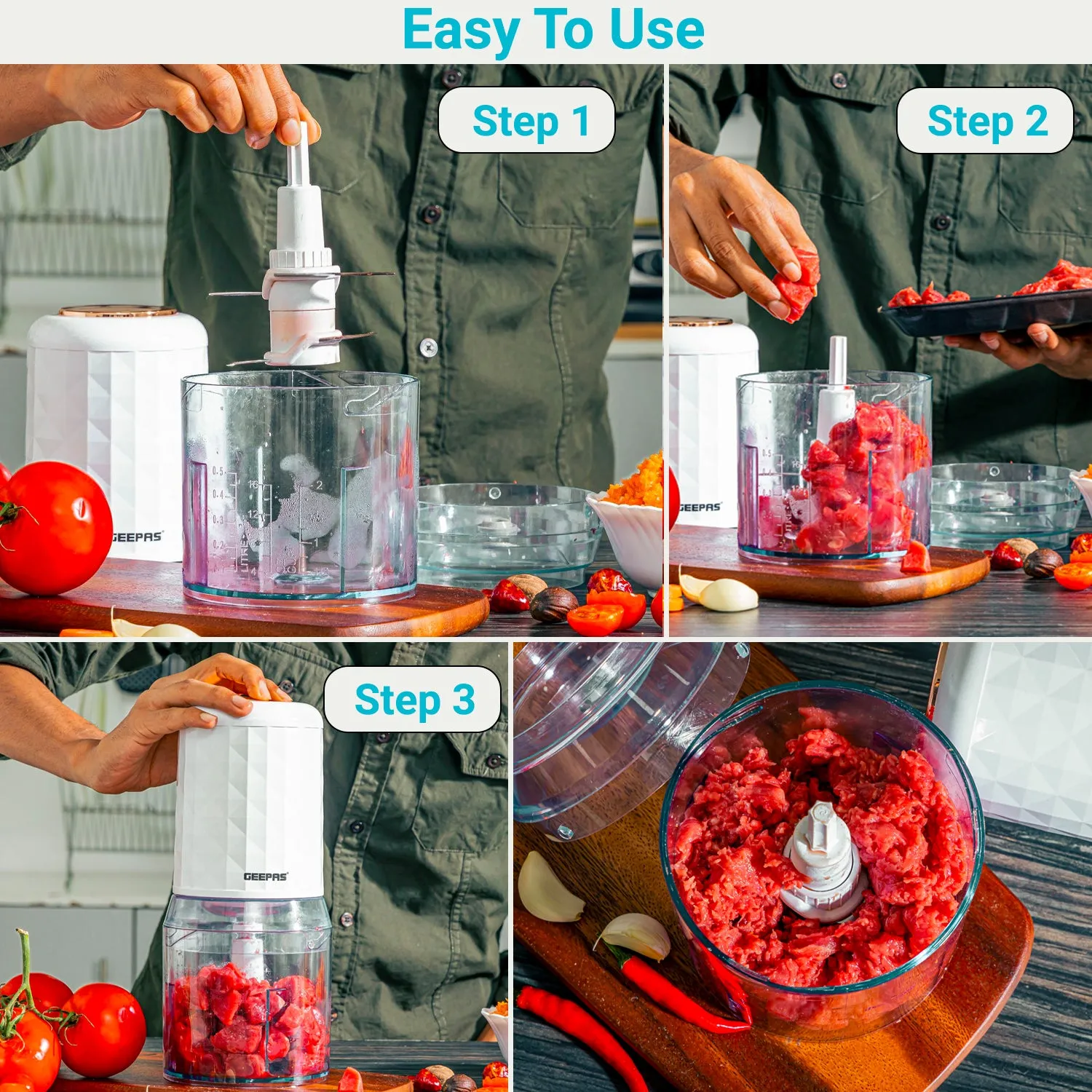 Rose Gold Mini Food Processor 500ml