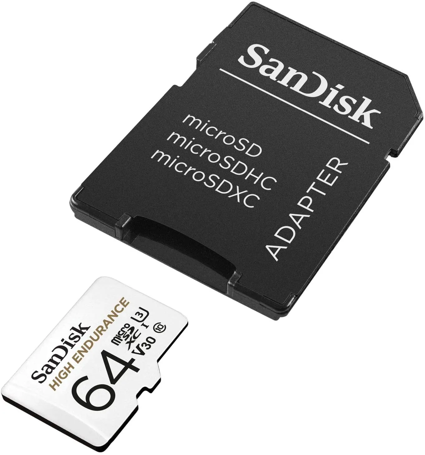 SanDisk HIGH ENDURANCE microSD Card U3, V30, 4K UHD SDXC Class 10, 100mb/s and 40mb/s Read and Write Speed with Adapter (32GB, 64GB, 128GB, 256GB)