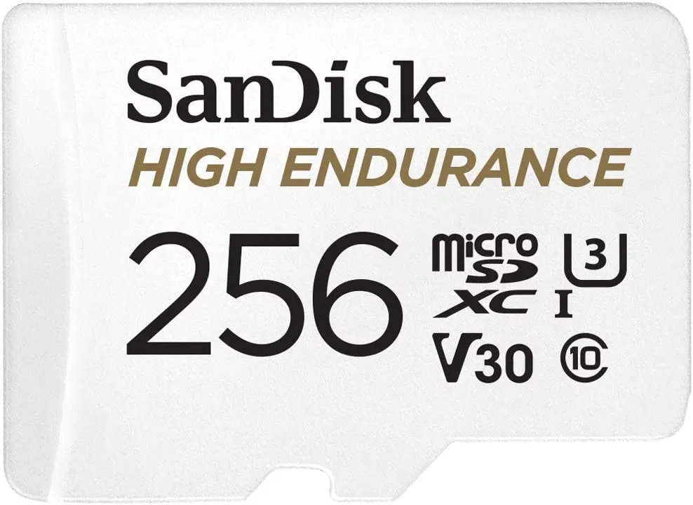 SanDisk HIGH ENDURANCE microSD Card U3, V30, 4K UHD SDXC Class 10, 100mb/s and 40mb/s Read and Write Speed with Adapter (32GB, 64GB, 128GB, 256GB)