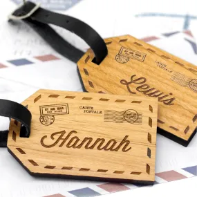 Set Of Two Personalised Wooden Couples Luggage Tags