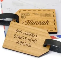Set Of Two Personalised Wooden Couples Luggage Tags