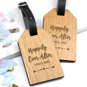 Set Of Two Personalised Wooden Happily Ever After Luggage Tags