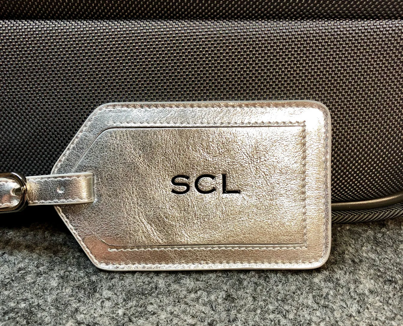 Silver Leather Luggage Tag